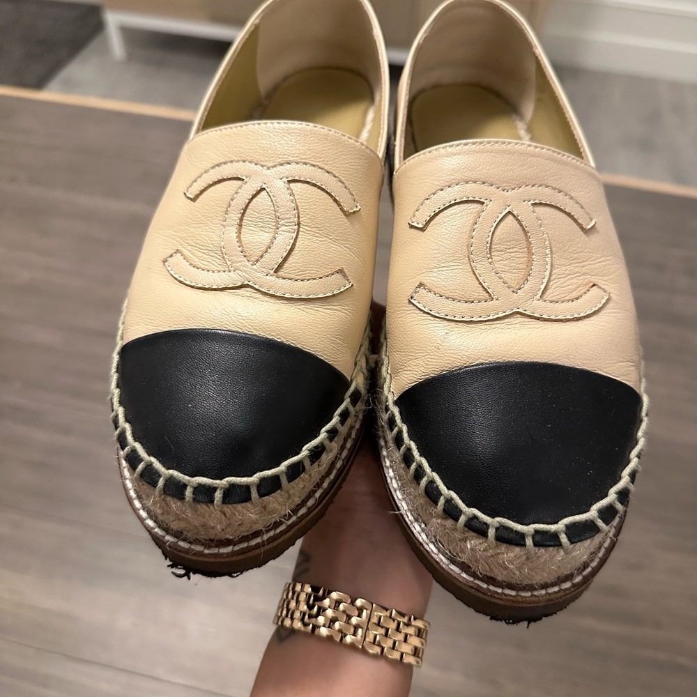 Chanel Lambskin Leather Rubber Platform Espadrilles